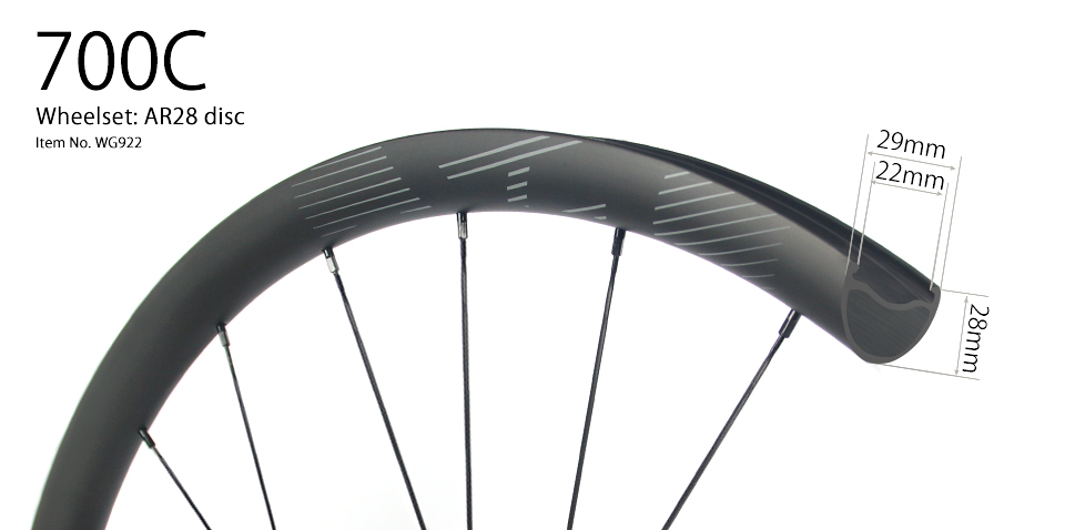 700C gravel carbon bike wheels 28mm high 22mm internal wide